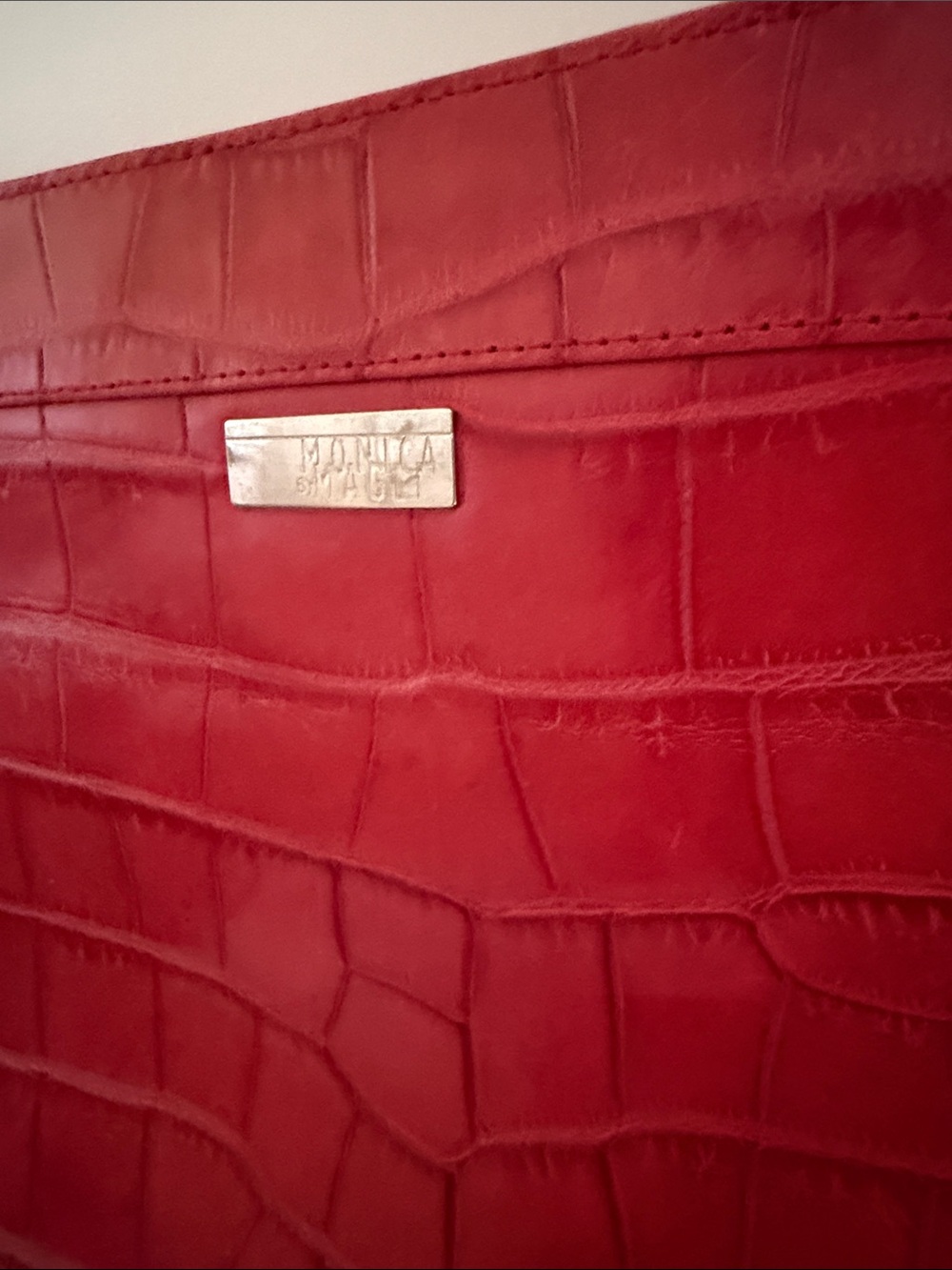 VINTAGE Bruno Magli Monica Croc Embossed Red Leather Clutch Bag Y2K RARE Indie - Picture 4 of 13